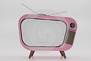 3D render Pink Vintage Television Cartoon style isolate on white background. Minimal Retro TV. Pastel analog TV with copy space.