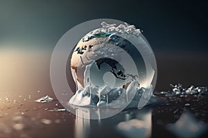 3d render of planet earth melting in ice. Global warming concept