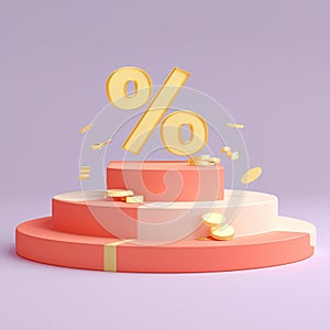 3D render podium with percent sign, representing sale event
