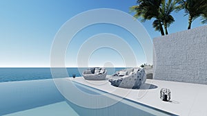 3d render pool terrace sea view relax out door