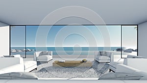 3d render pool terrace sea view relax with white living room.