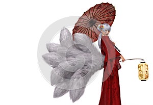 3D Render :  The portrait of female nine tailed fox