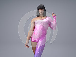 3D Render : Portrait of a transgender woman with shiny sparkling pink colour costume.