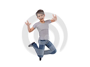 3D Render : The portrait of a young boy is jumping in the air with happy feeling