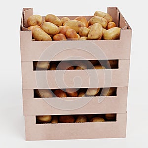 3D Render of Potatoes in Boxes