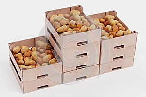 3D Render of Potatoes in Boxes