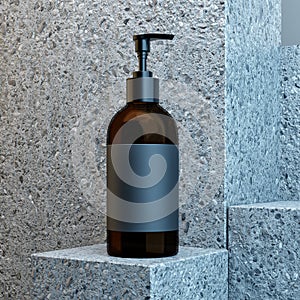 3d render push bottle on concrete background