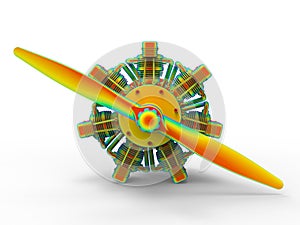 3D render - radial engine front view