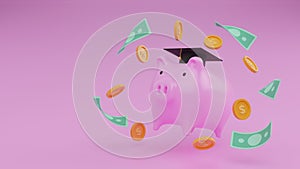 3D render of realistic pink piggy bank pig.