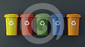 3D render of recycling bins with recycle symbol isolated on black background