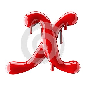 3D render of red alphabet make from nail polish. Handwritten cursive letter X. Isolated on white