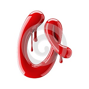 3D render of red alphabet make from nail polish. Handwritten cursive letter Q. Isolated on white