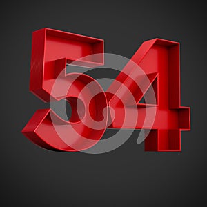 3D render of red block digits of the number 54 on a black background