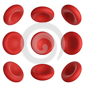 3d render red blood cells rotate 9 degrees on white