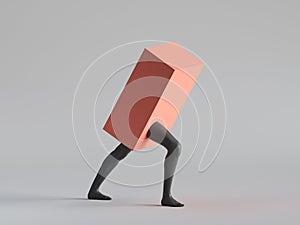 3d render, Red box with black human mannequin legs walk, isolated on white background. Abstract minimal surreal concept