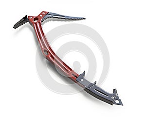 3D render of red climbing ice axe isolated on white.