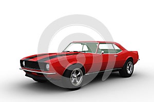 3D render of a red retro American muscle car isolated on white