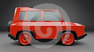 3d render red small car model low poly