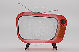 3D render red Vintage Television Cartoon style isolate on white background. Minimal Retro TV. Analog TV with copy space. Old TV