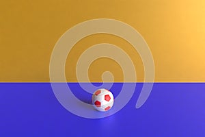 3d render of a red and white ball on a blue and yellow background