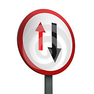 3D Render Road Sign of Give priority to  vehicles from opposite direction Isolated on a White Background