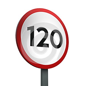 3D Render Road Sign of indicating a speed limit of 120 Isolated on a White Background