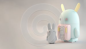 3D Render of Robotic Rabbits Character On Grey Background And Copy