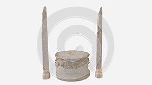 3d render roman marbel ornate podium and broken column on white background