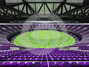 3D render of a round Australian rules football stadium with purple chairs