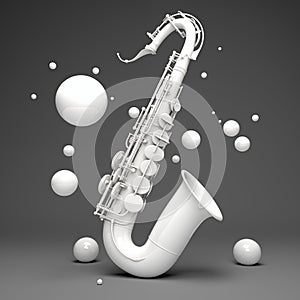 3d render saxophone spheres on grey background
