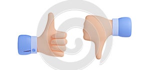 3D render set of like and dislike hand sign icons