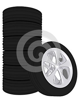 3d Render of a Set of Stacked Tires