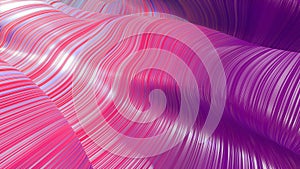 3d render. Shining purple surface, bright colorful background. Beautiful abstract background of waves on surface, color