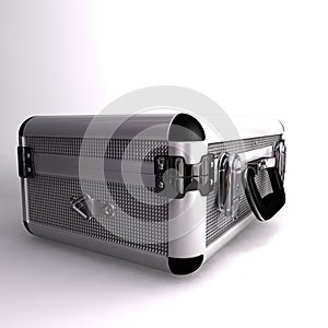 A 3D render of a Silver toned metal briefcase