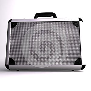 A 3D render of a Silver toned metal briefcase