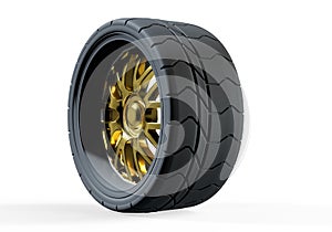 3d render of a single car tire on a white background