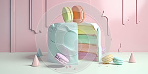 3D Render Of A Sliced Cake With Sweets
