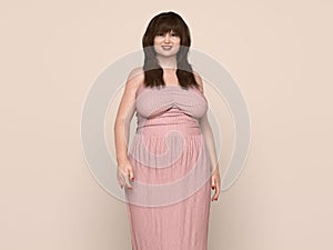 3D Render: Smiling Plus size woman happily standing idle