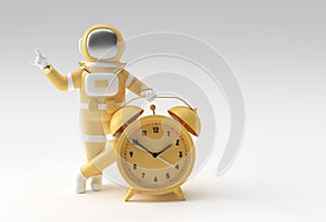 3d Render Spaceman Astronaut with Alarm Clock 3d illustration Design