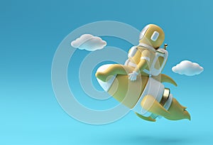 3d Render Spaceman Astronaut Flying with Rocket 3d illustration Design