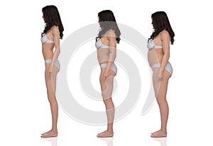 3D Render : standing female  body type ie. skinny type,muscular type,heavy weight