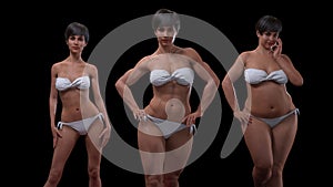 3D Render : standing female  body type ie. skinny type,muscular type,heavy weight