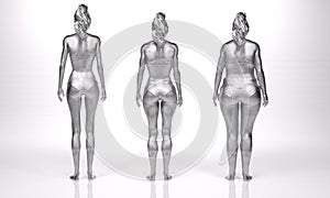 3D Render : standing female silver body type ie. skinny type,muscular type,heavy weight