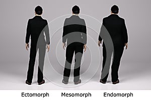 3D Render : standing male  body type ie. skinny type,muscular type,heavy weight