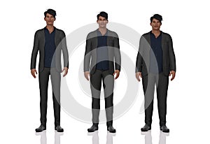 3D Render : standing male  body type ie. skinny type,muscular type,heavy weight