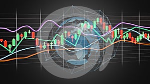 3d render Stock exchange trading data information display on a