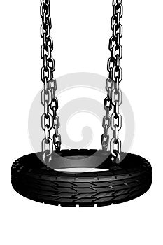 3D render of a swing with a tire for a seat