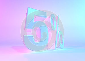 3D render text in 5 percent, holographic style