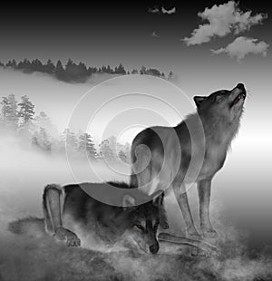 3D render of Timber Wolfs.