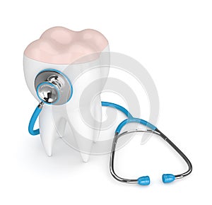 3d render of tooth with dental onlay and stethoscope